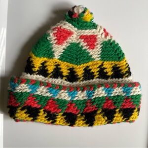 Knit Beanie Handmade Colorful Jamaican African Christmas inspired design vintage